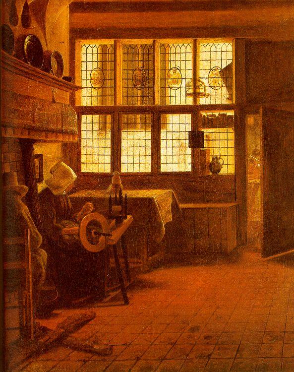 BOURSSE, Esaias Interior with a Woman at a Spinning Wheel fdgd oil painting image